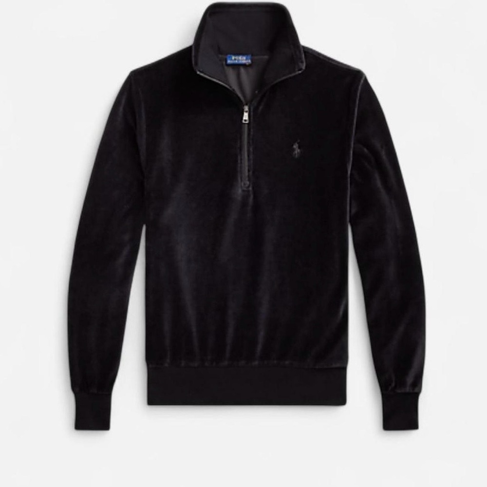 Ralph Lauren Polo Black Velour Quarter-Zip Fleece Sweatshirt Women’s Size Small